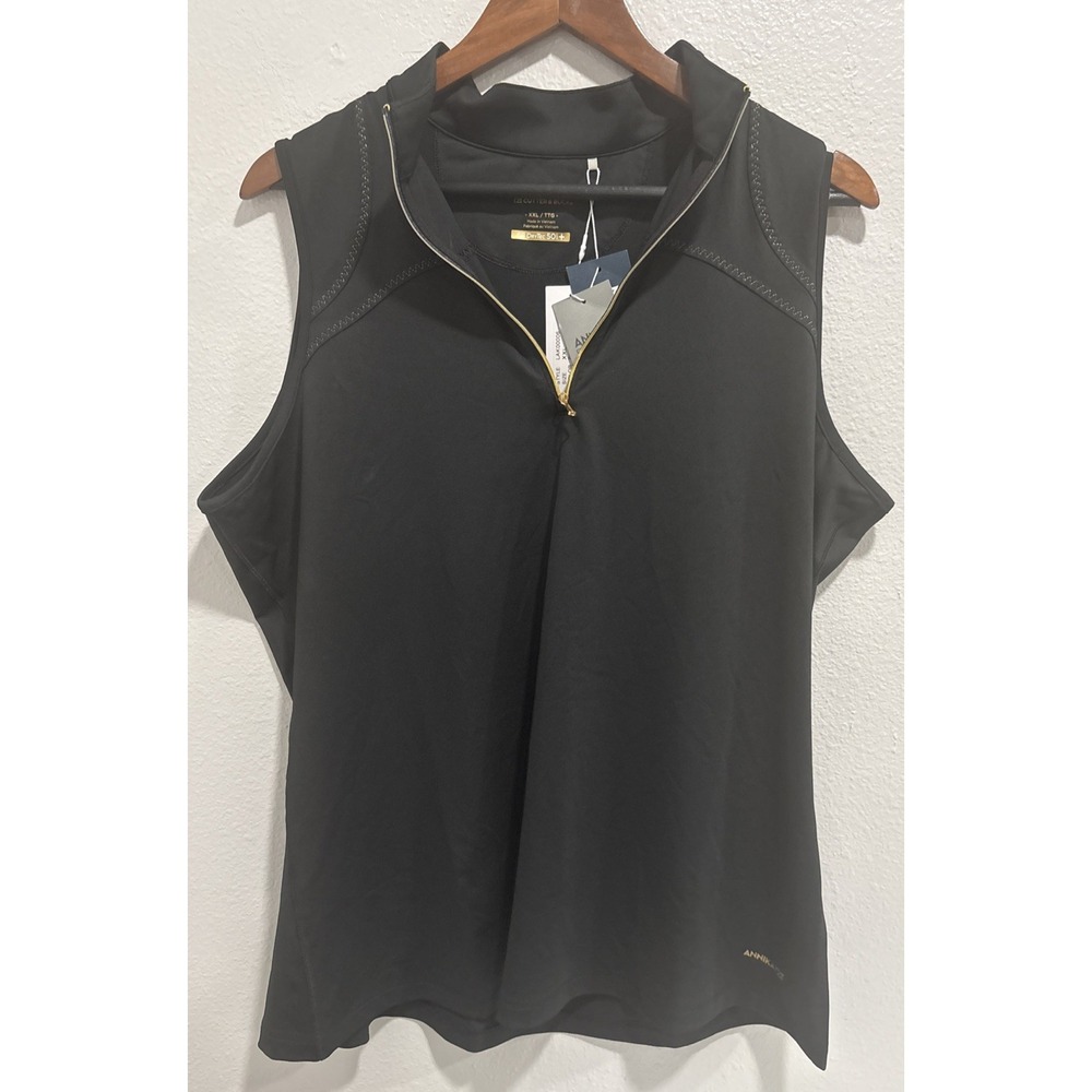 Annika Cutter & Buck Womens Xxl Black Golf Shirt 1/4 Zip Sleeveless DryTec 50UPF